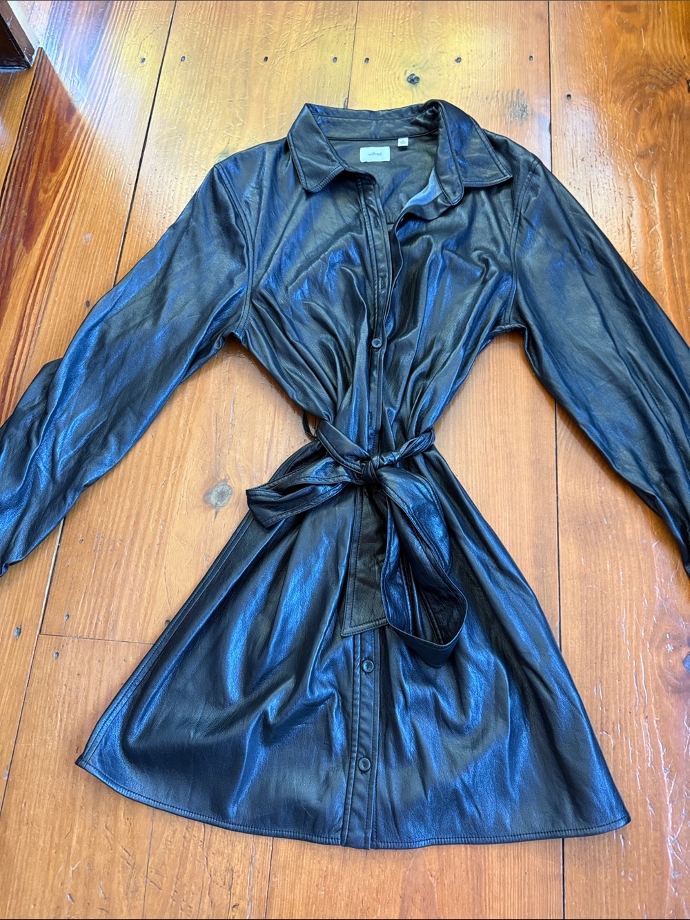 ARITZIA black leather mini shirt dress medium